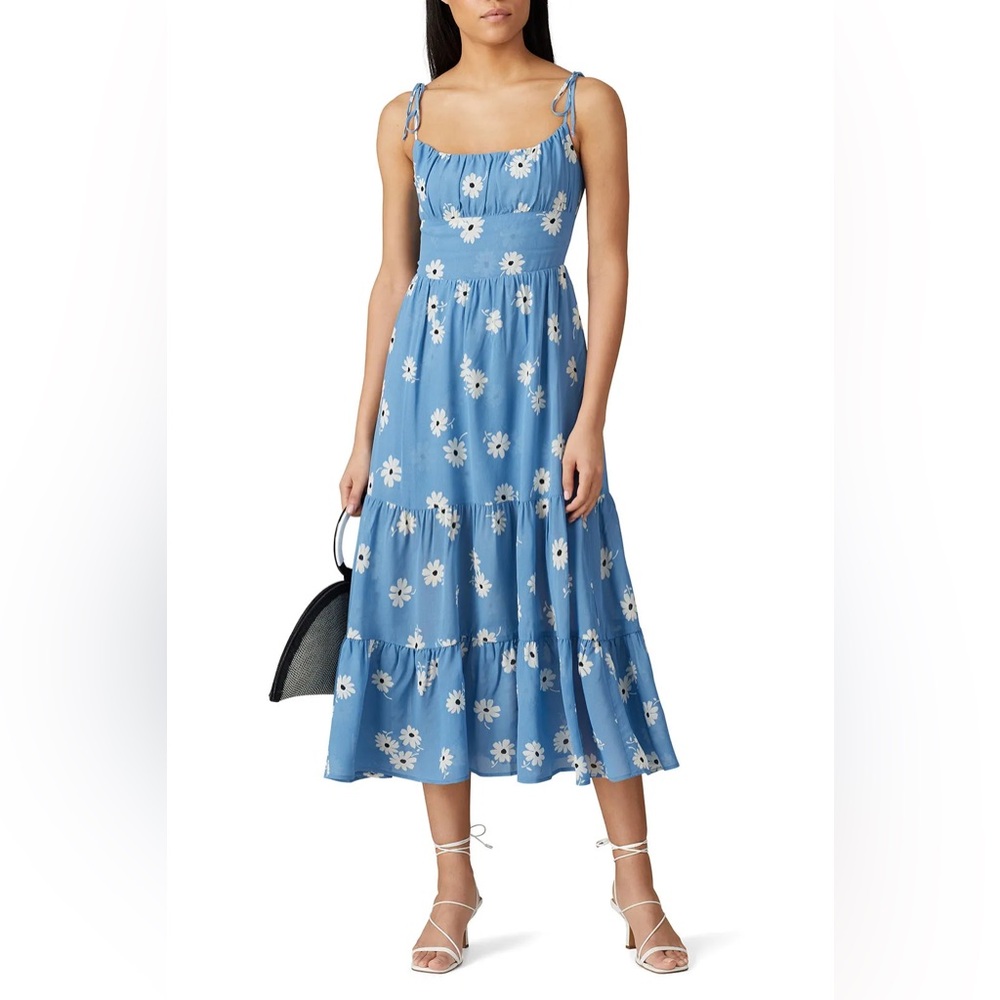 Reformation Kealy Tiered Midi Dress Chelsea Girl Blue Daisy Floral